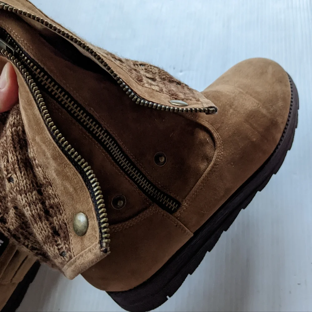 MUK LUKS Demi Foldover Water Resistant Winter Boots brown tall cuffed wool lined